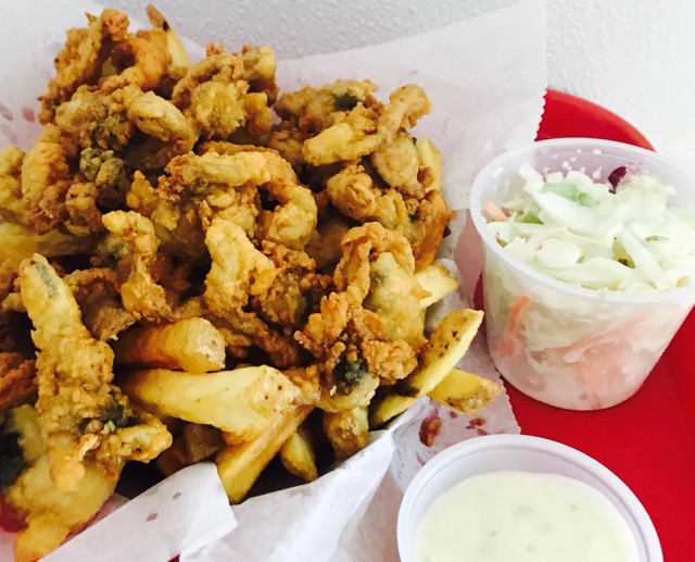 fried clams, coleslaw and fries